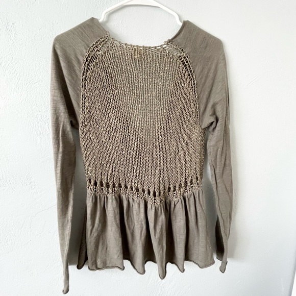Anthropologie Meadow Rue Green Gold Knit Cardigan Sweater Ruffle Button Top Boho - Picture 6 of 11